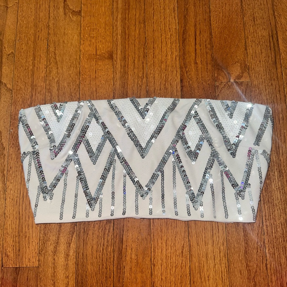 White Sequin Strapless Bandeau Top
